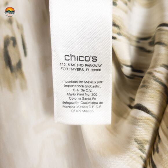 Chico's Popover Blouse Top Tan Abstract Print Metallic Boho Women's Plus Size 3 - Picture 11 of 13